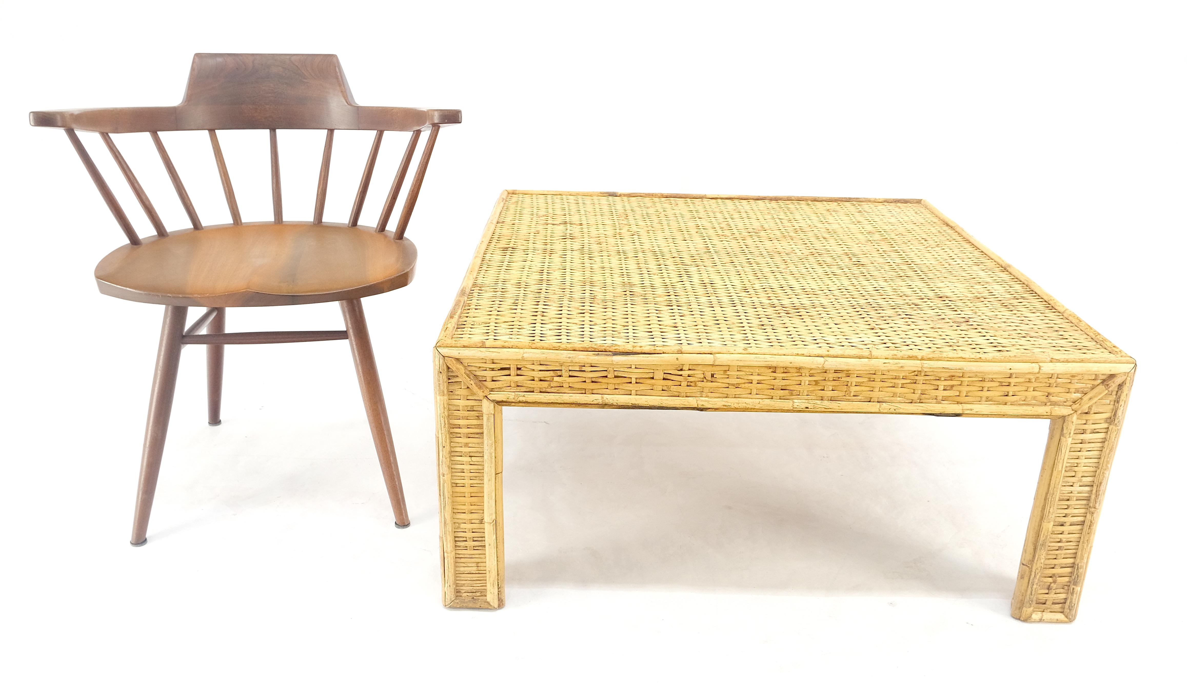 20th Century Square Bamboo Rattan Mid Century Modern Parsons Style Coffee Center Table MINT For Sale
