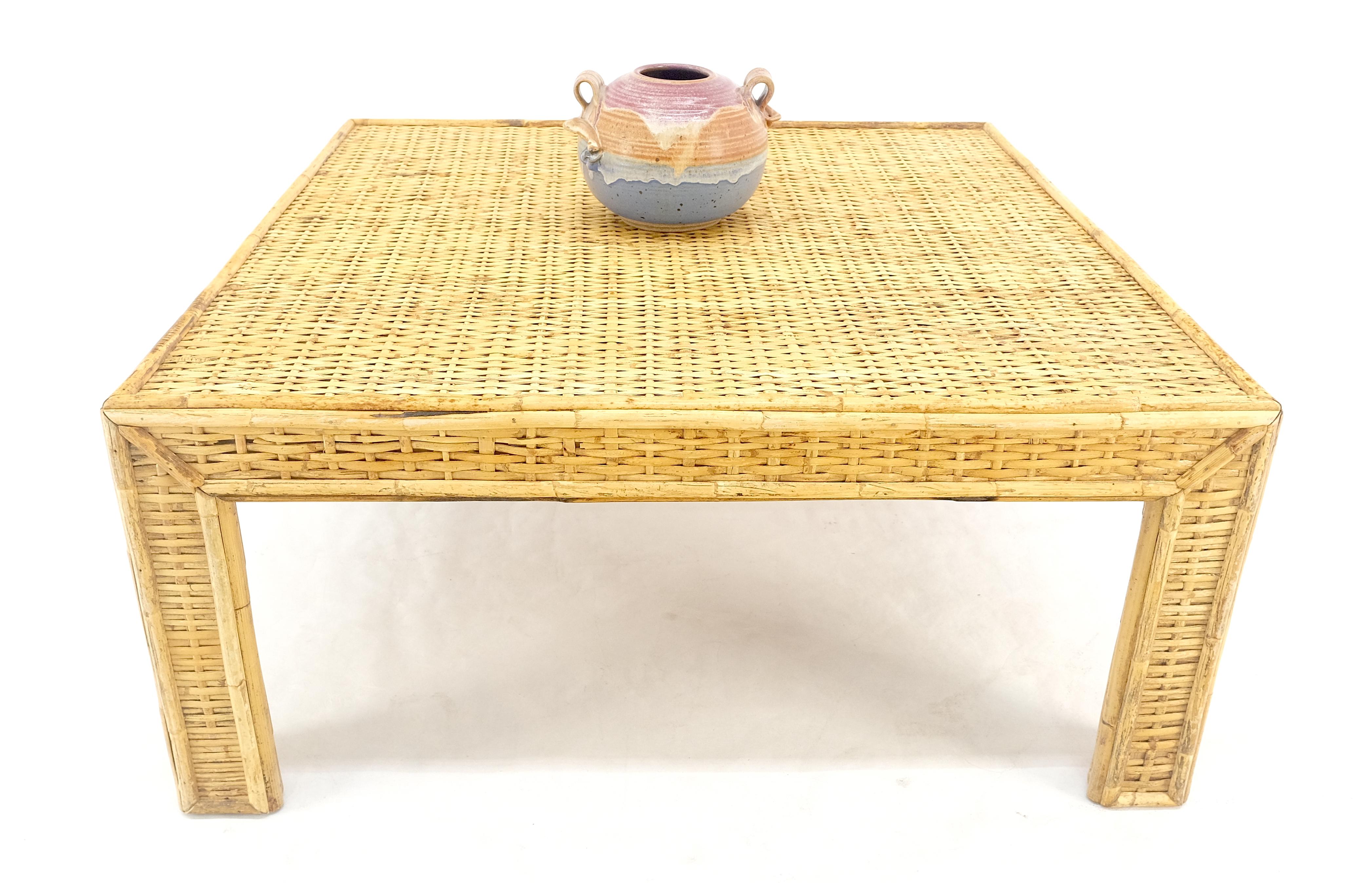 Square Bamboo Rattan Mid Century Modern Parsons Style Coffee Center Table MINT For Sale 1