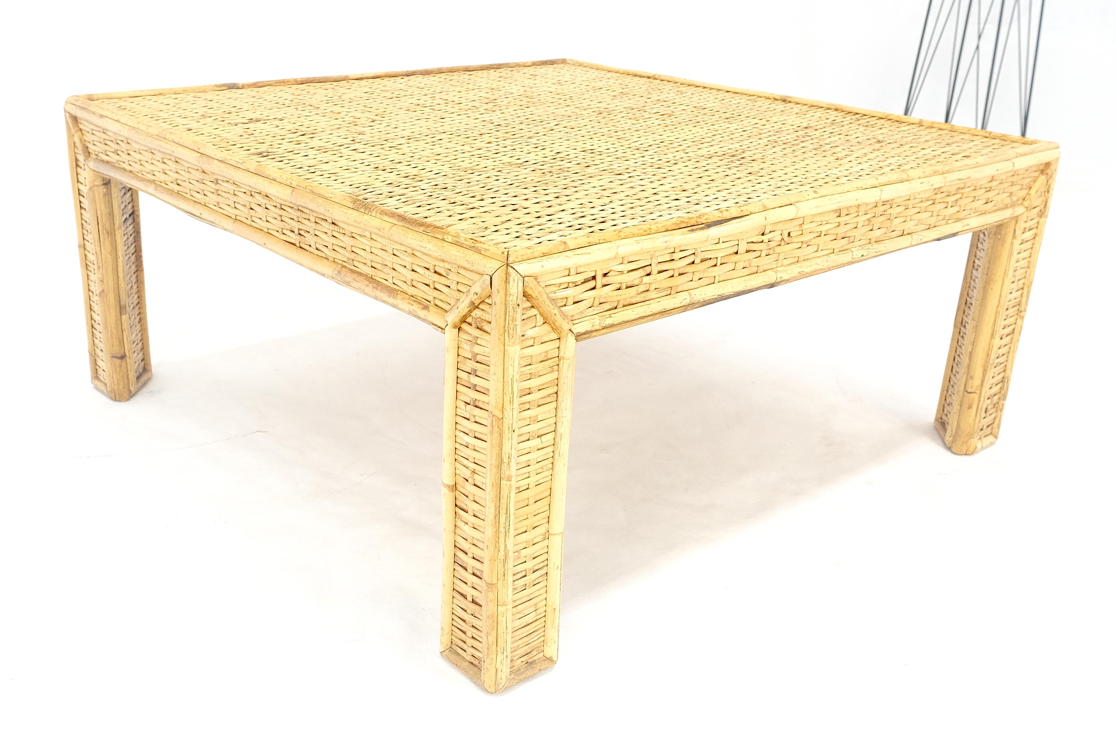 Square Bamboo Rattan Mid Century Modern Parsons Style Coffee Center Table MINT For Sale 2
