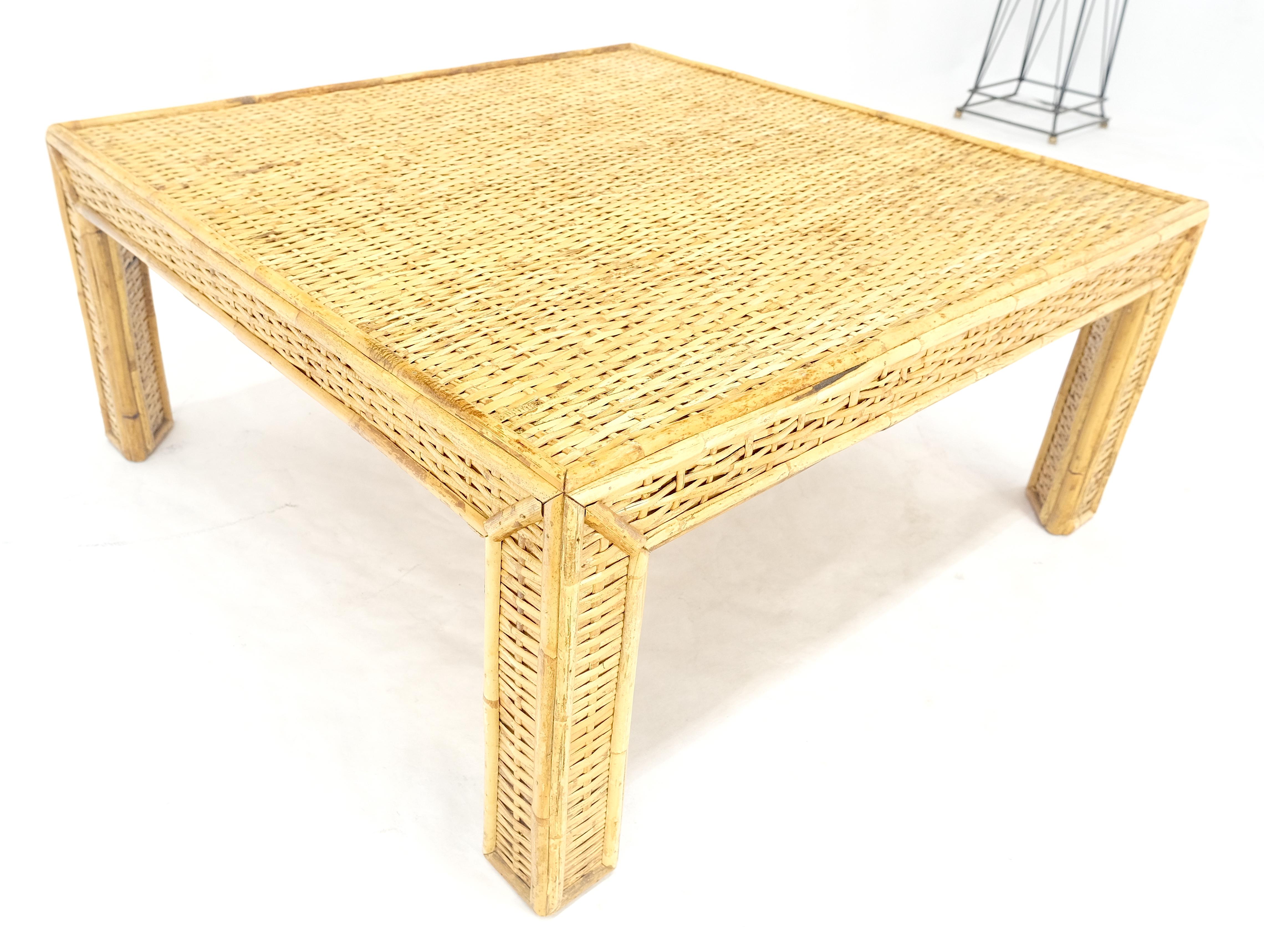 Square Bamboo Rattan Mid Century Modern Parsons Style Coffee Center Table MINT For Sale 3