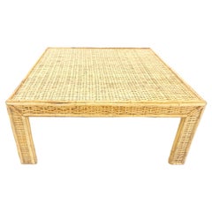 Square Bamboo Rattan Mid Century Modern Parsons Style Coffee Center Table MINT