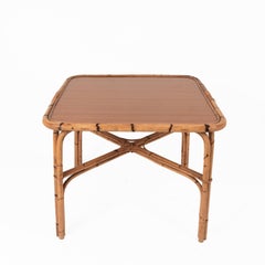 Square Bamboo Table, Ant Laminate Top, Italy, 1960s
