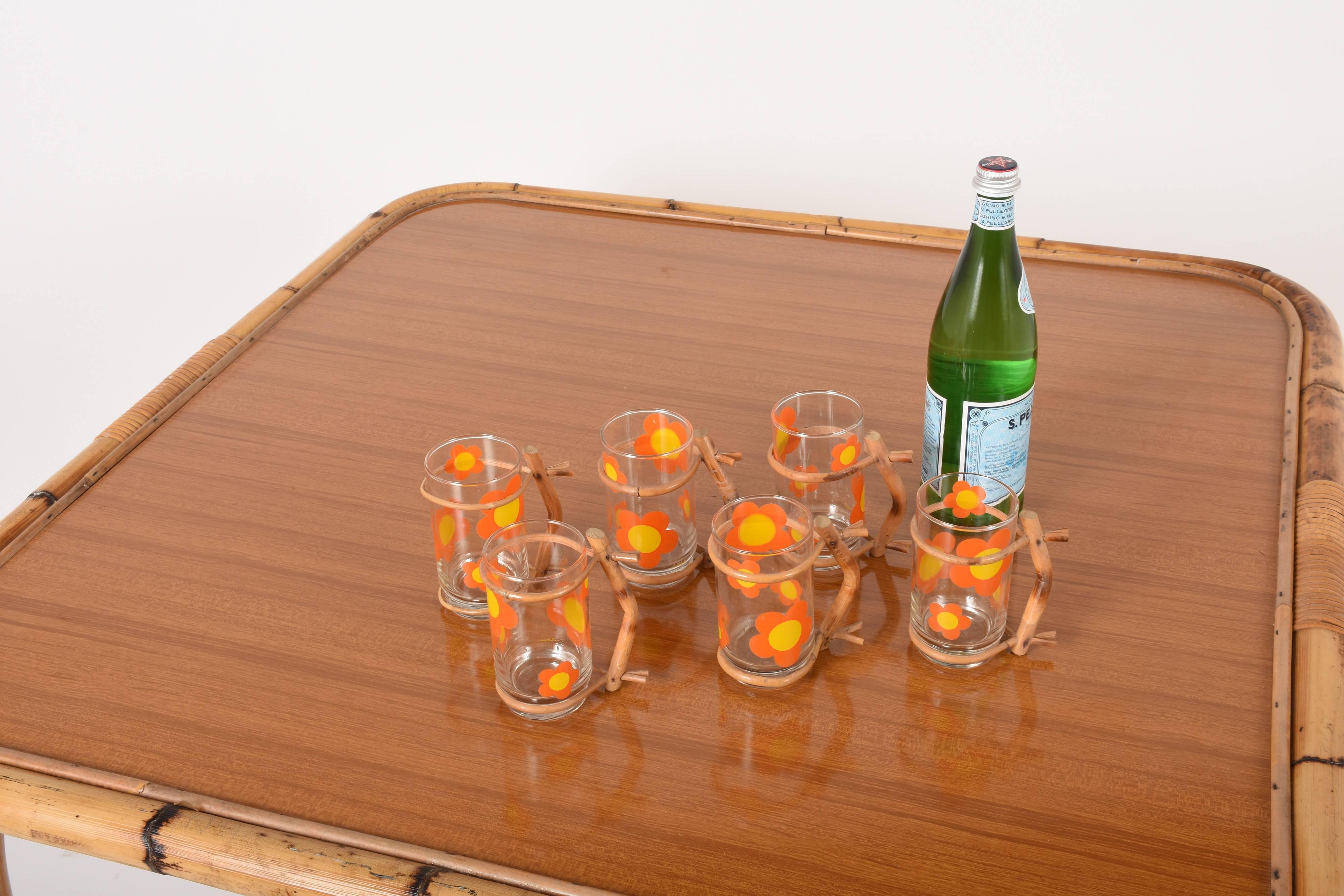 Square Bamboo Table, Ant Laminate Top, Italy, 1960s In Excellent Condition In Roma, IT