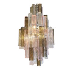 Square Bark Pink and Fumè Glass Chandelier