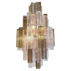 Square Bark Pink and Fumè Glass Chandelier
