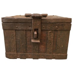 Square Belgium 18th Century Baroque Oak And Iron Casket