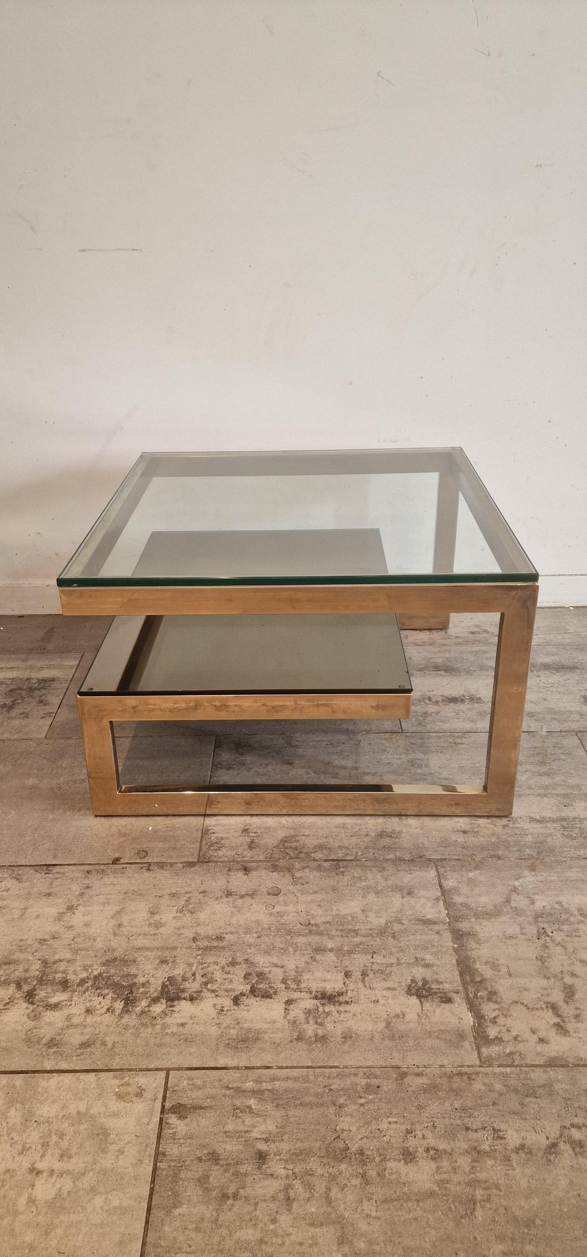 Square Belgo Chrome Brass Side or Coffee Table.