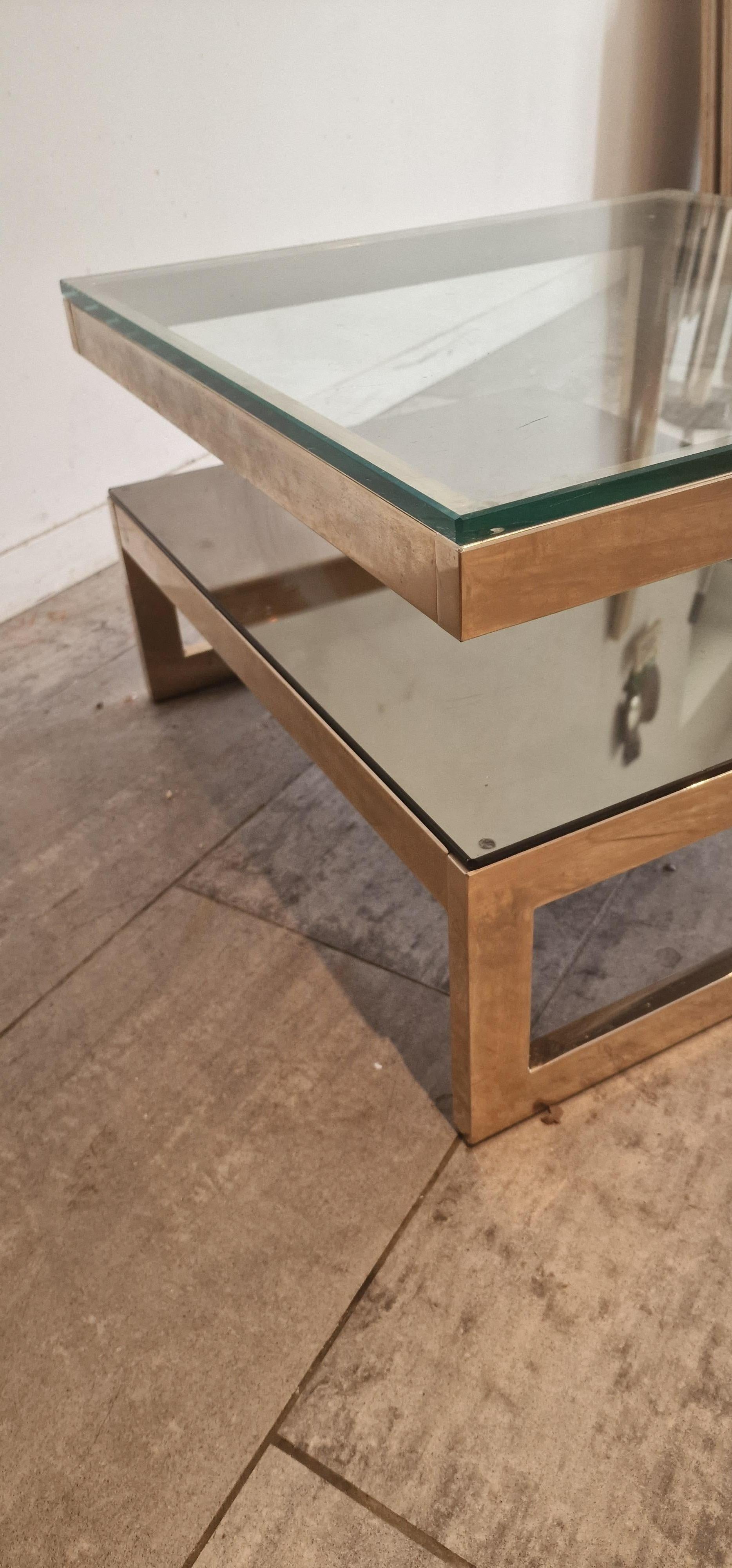 Square Belgo Chrome Brass Side or Coffee Table In Good Condition In Waasmunster, BE