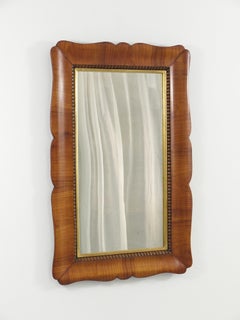 Square Biedermeier Carved Scalloped Cherry Gilt Wood Wall Mirror, Vienna, 1850s