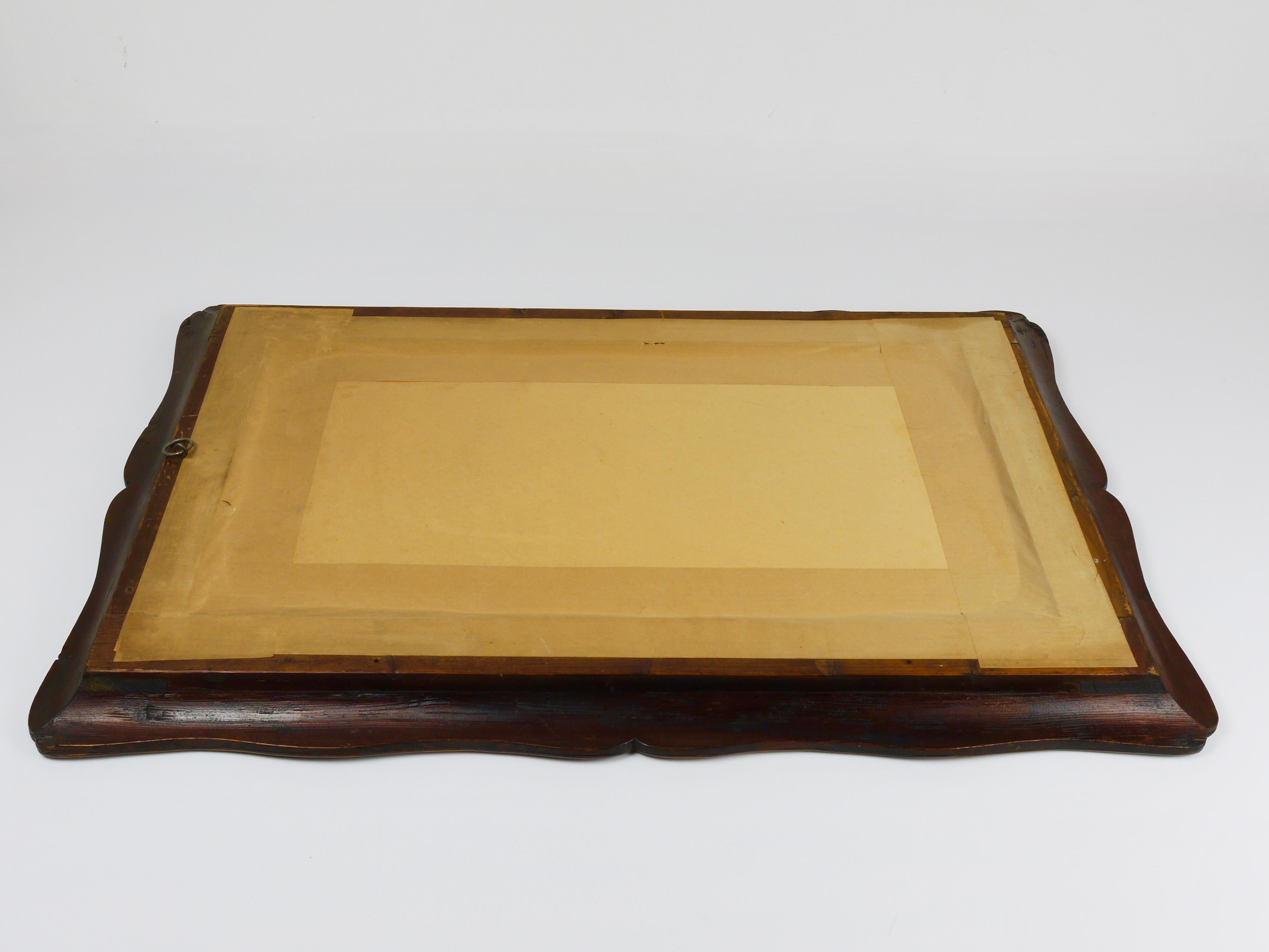 Square Biedermeier Carved & Scalloped Walnut Wall Mirror, Vienna, ca. 1850 For Sale 16