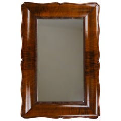 Square Biedermeier Carved & Scalloped Walnut Wall Mirror, Vienna, ca. 1850