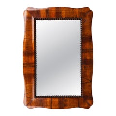 Square Biedermeier Carved & Scalloped Walnut Wall Mirror, Vienna, ca. 1850
