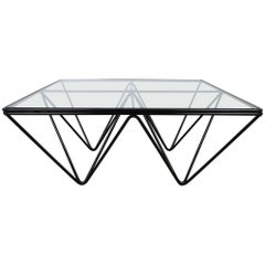 Square Black Coffee Table with Glass Top, Italy, 1980s