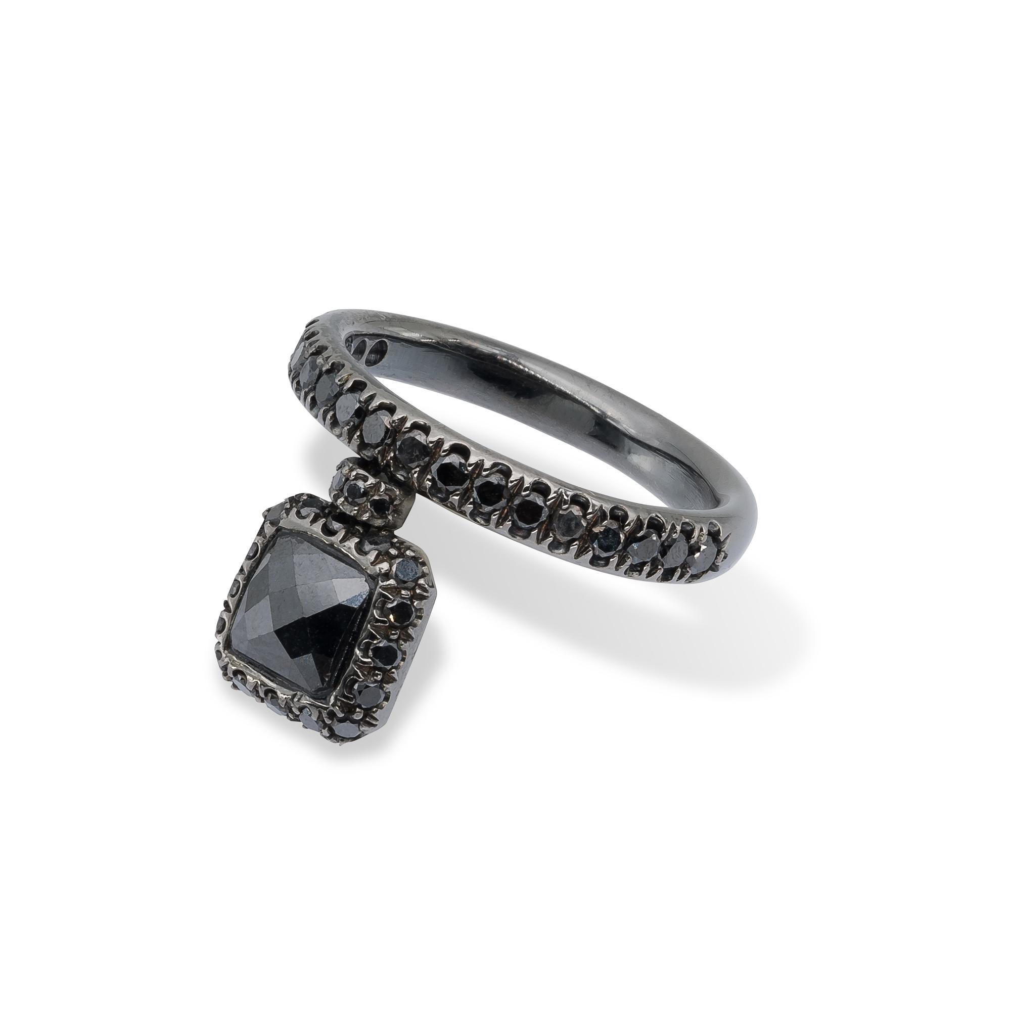 1.28 carats Square Black Diamond Ring from d'Avossa Starry Night Collection In New Condition For Sale In Roma, IT