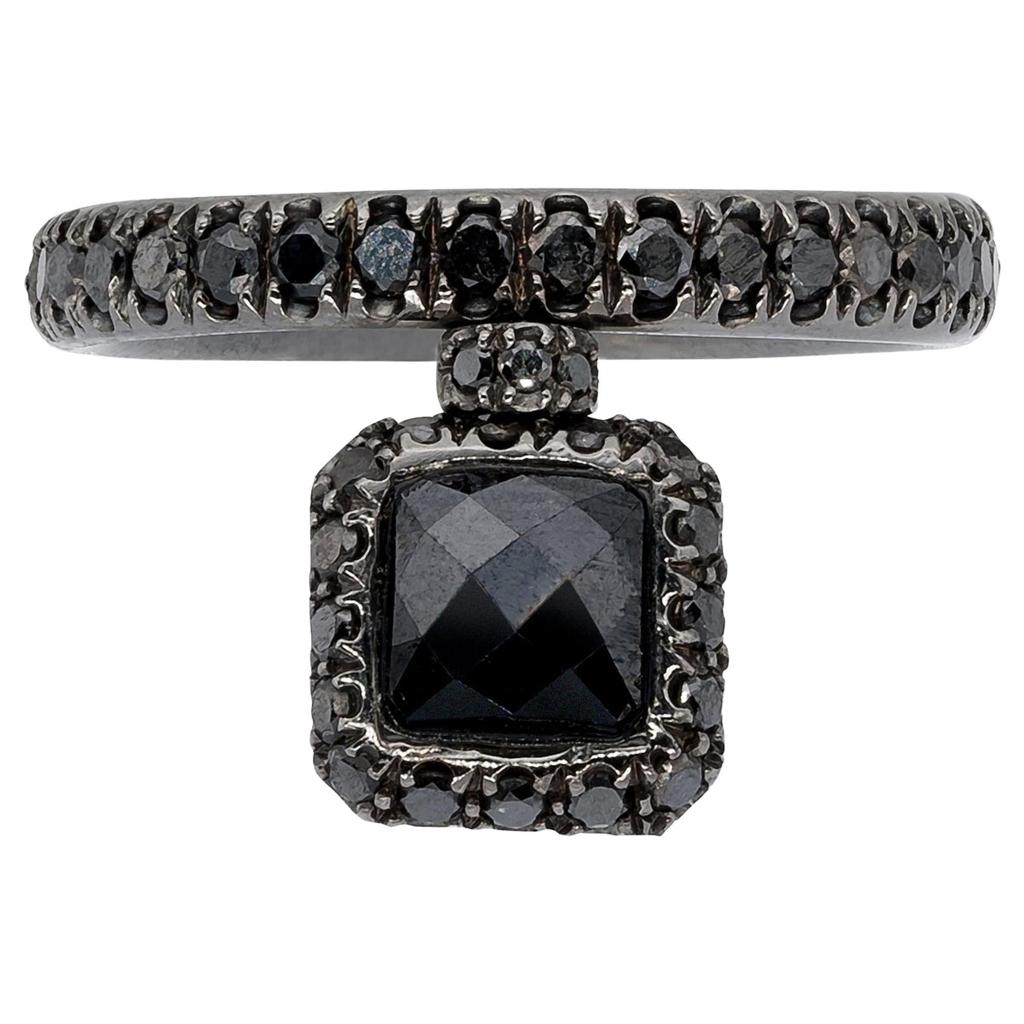 1.28 carats Square Black Diamond Ring from d'Avossa Starry Night Collection For Sale