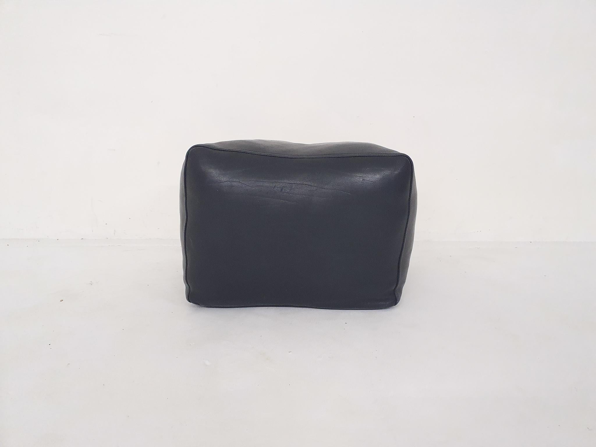 High quality thick black leather poof by 'Hidden Cabin