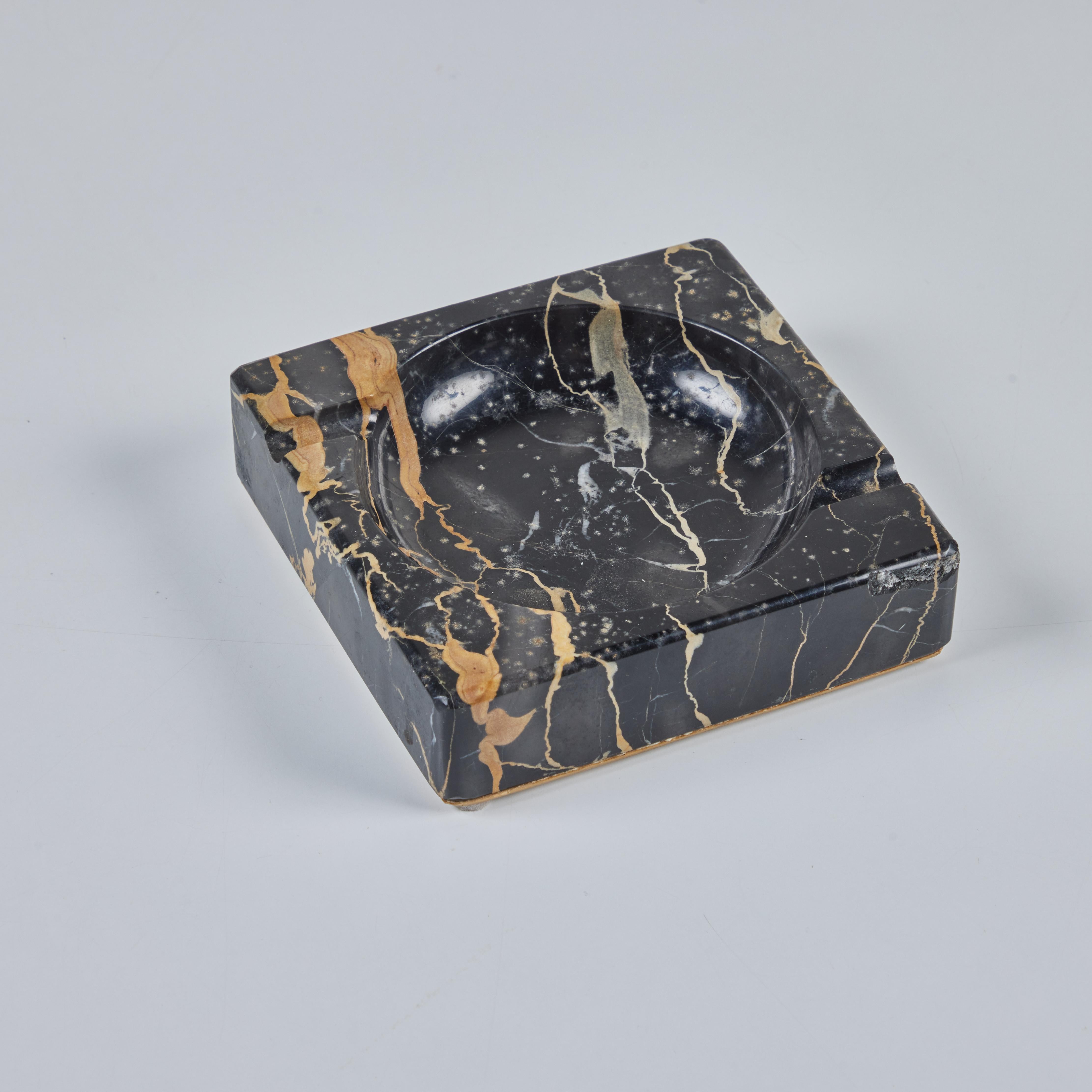 Carved Square Black Marble Ashtray