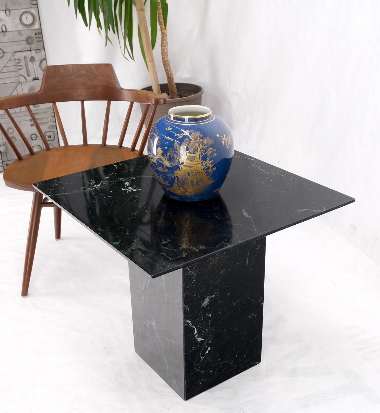 Square black marble single pedestal side end table night stand pedestal.