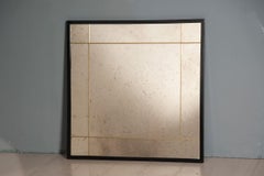 Square black metal mirror with brass profiles antique glass 80 X 80 CM
