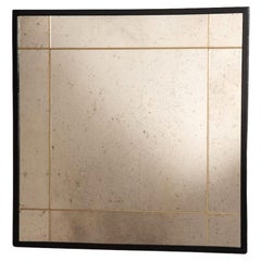 Miroir carré en métal noir avec profils en laiton verre antique 80 X 80 CM