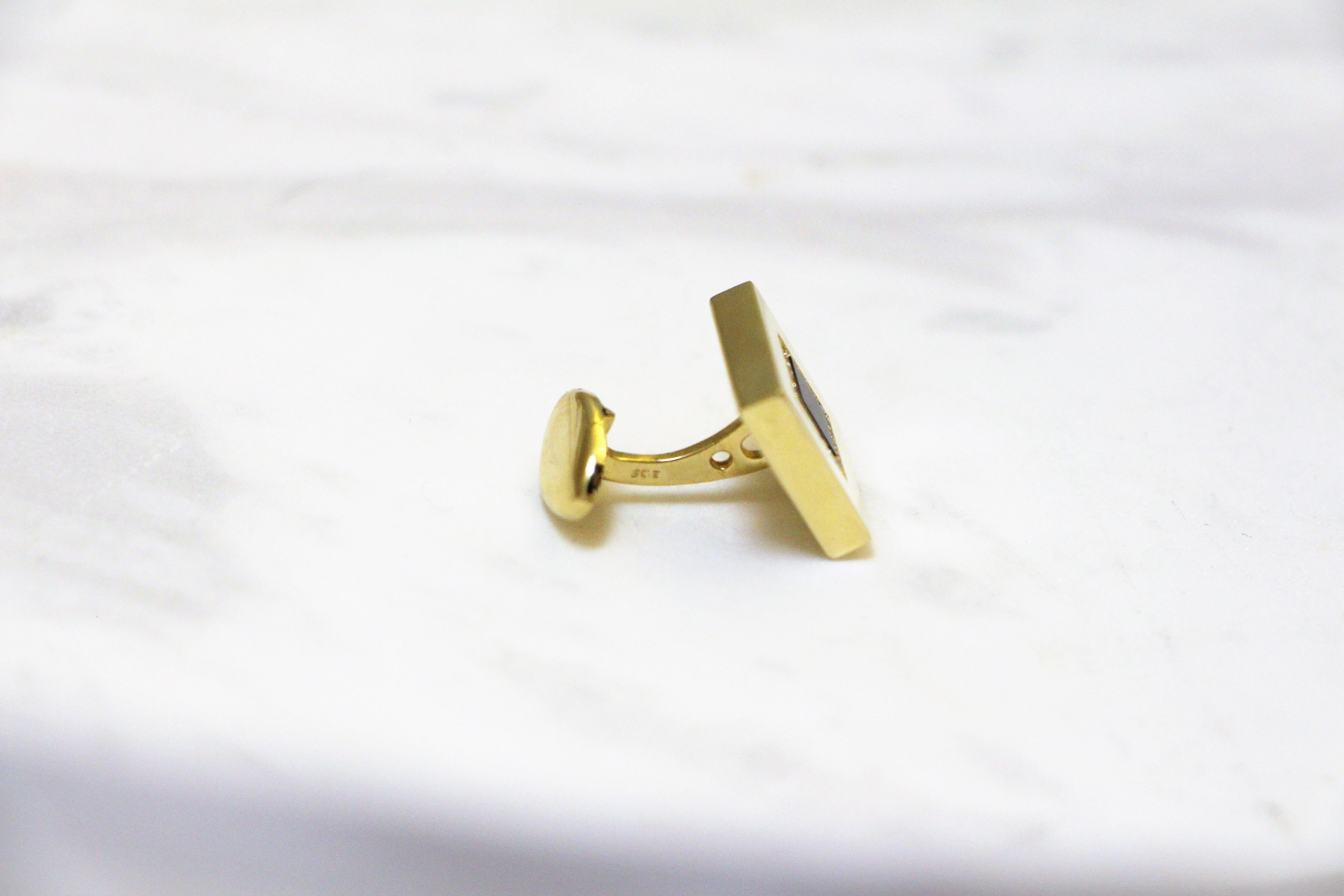 Contemporary Square Black Onyx Cufflinks with Brilliant Cut Diamonds in 14Kt Yellow Gold For Sale