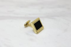 Quadratische Manschettenknöpfe aus schwarzem Onyx mit Diamanten im Brillantschliff aus 14 Karat Gelbgold