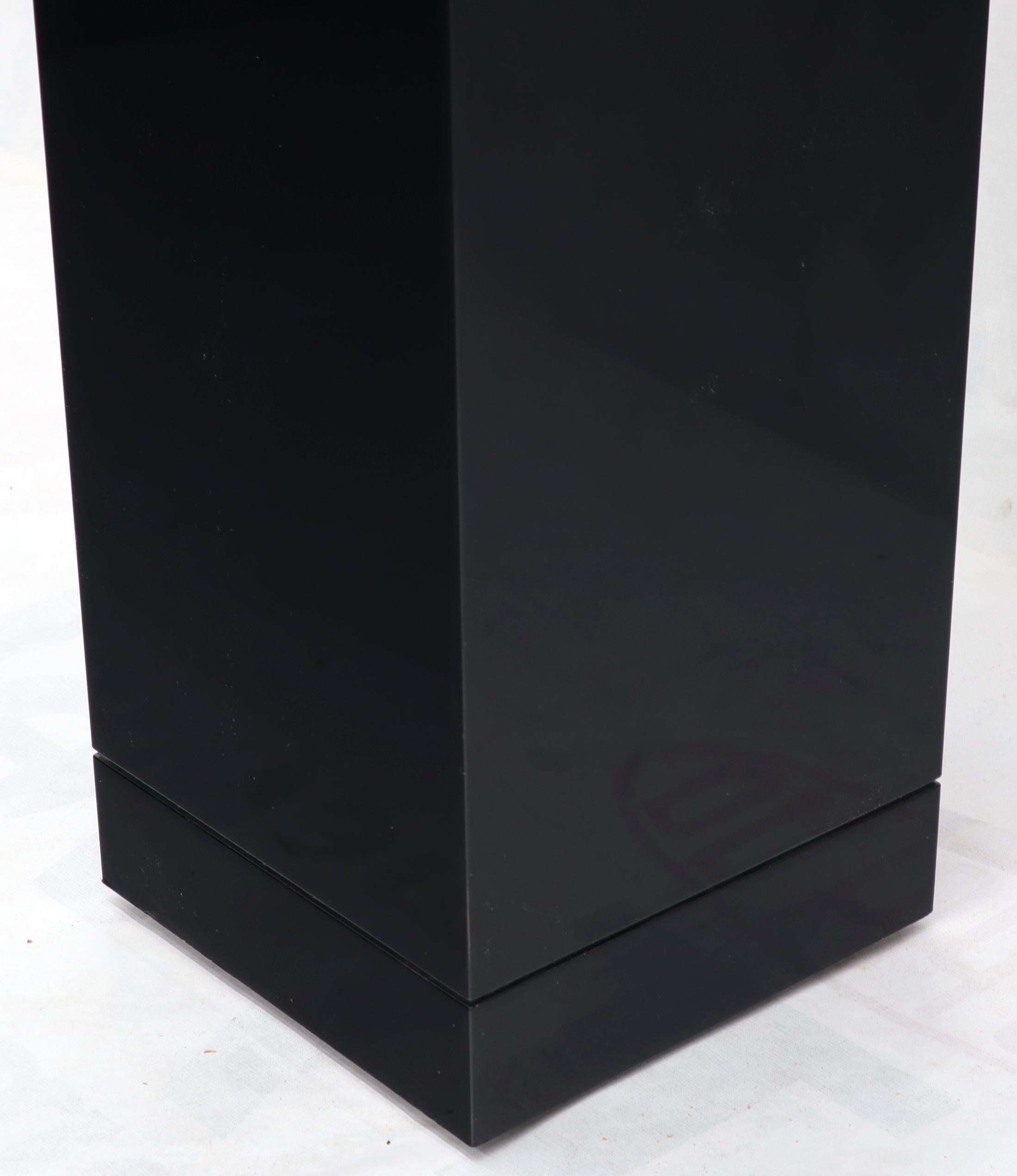 Mid-Century Modern Square Black Onyx Lacquer Beveled Edge Tall Pedestal Stand For Sale