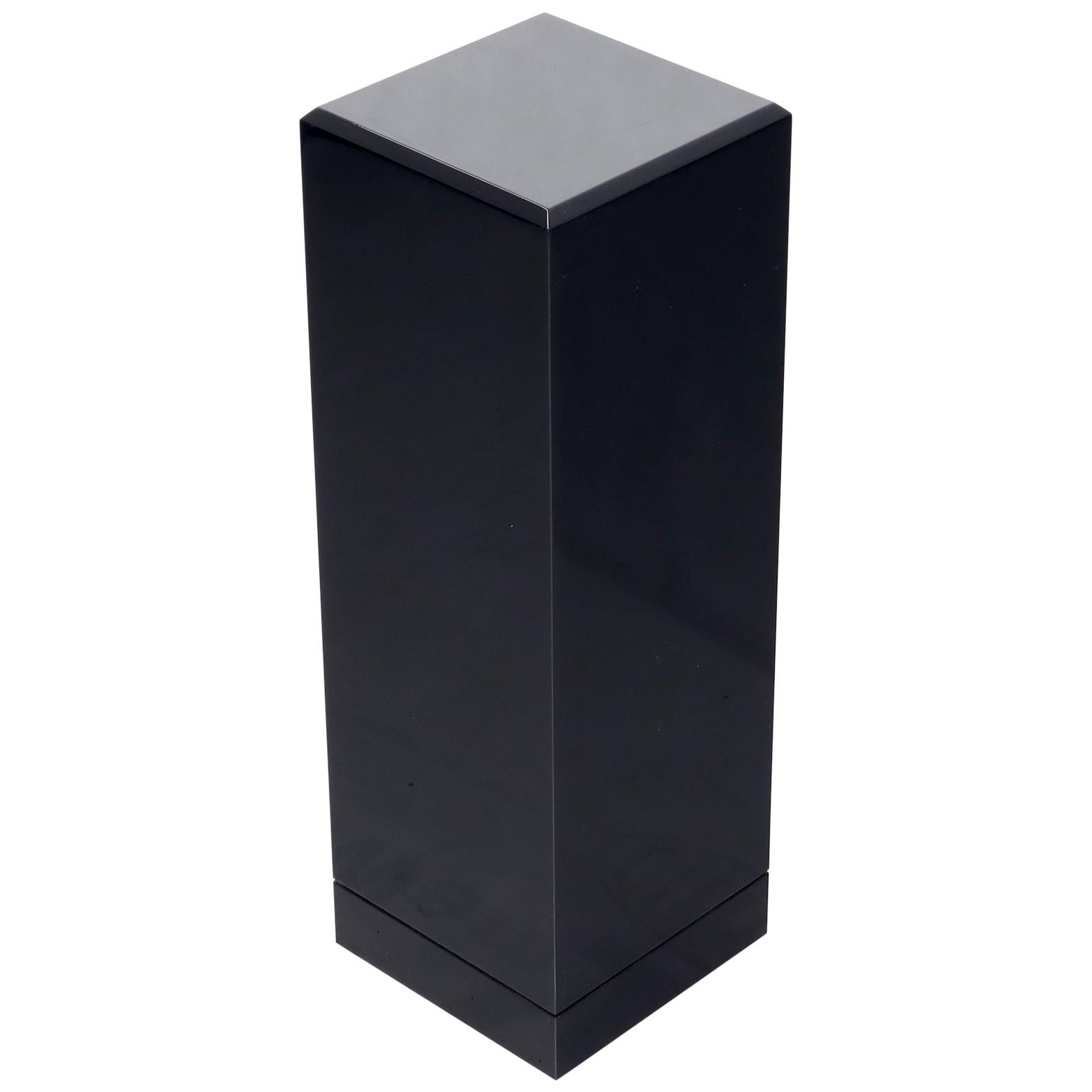 Square Black Onyx Lacquer Beveled Edge Tall Pedestal Stand For Sale