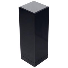 Square Black Onyx Lacquer Beveled Edge Tall Pedestal Stand