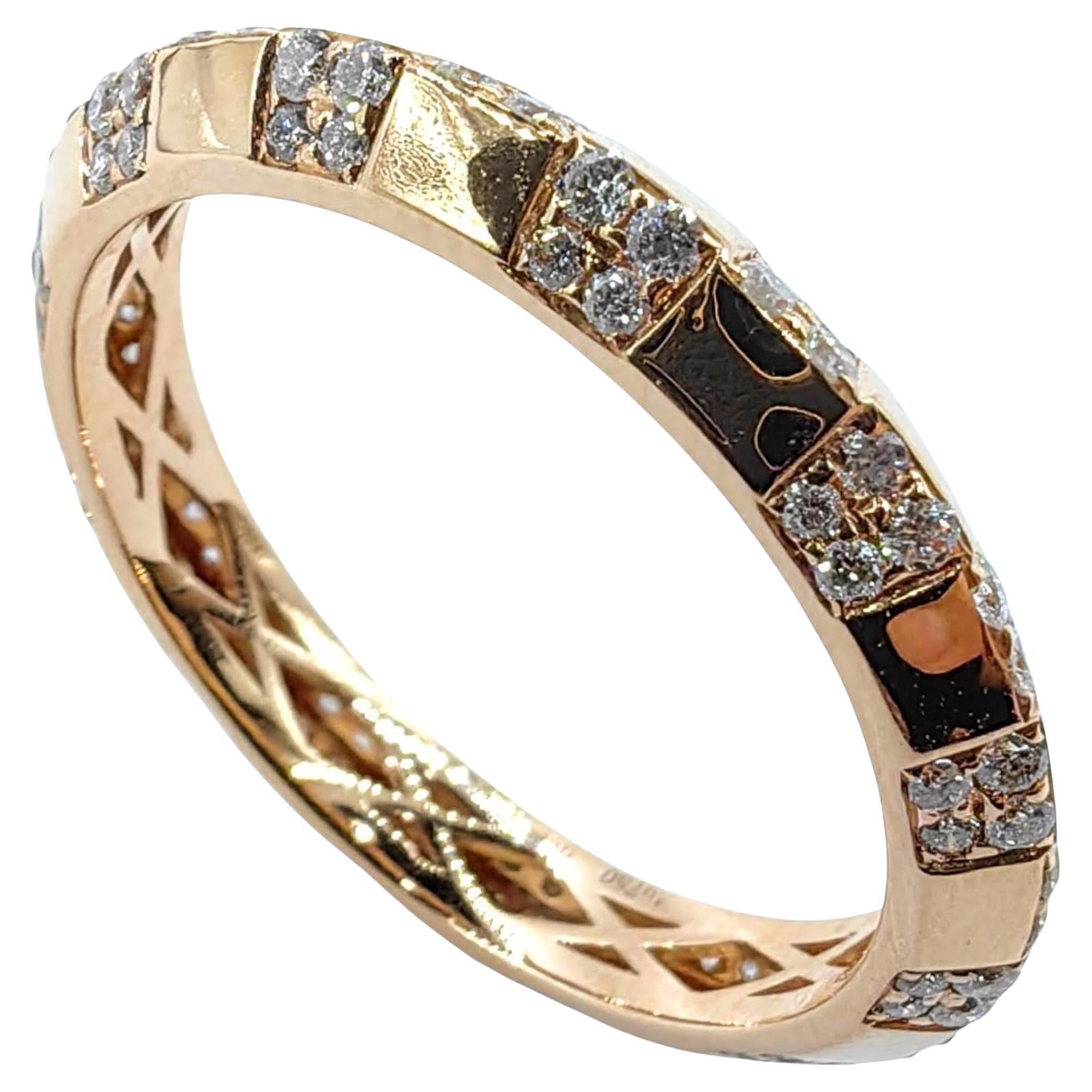 Square Block Round Brilliant Cut Diamond Band Ring in 18K Rose Gold