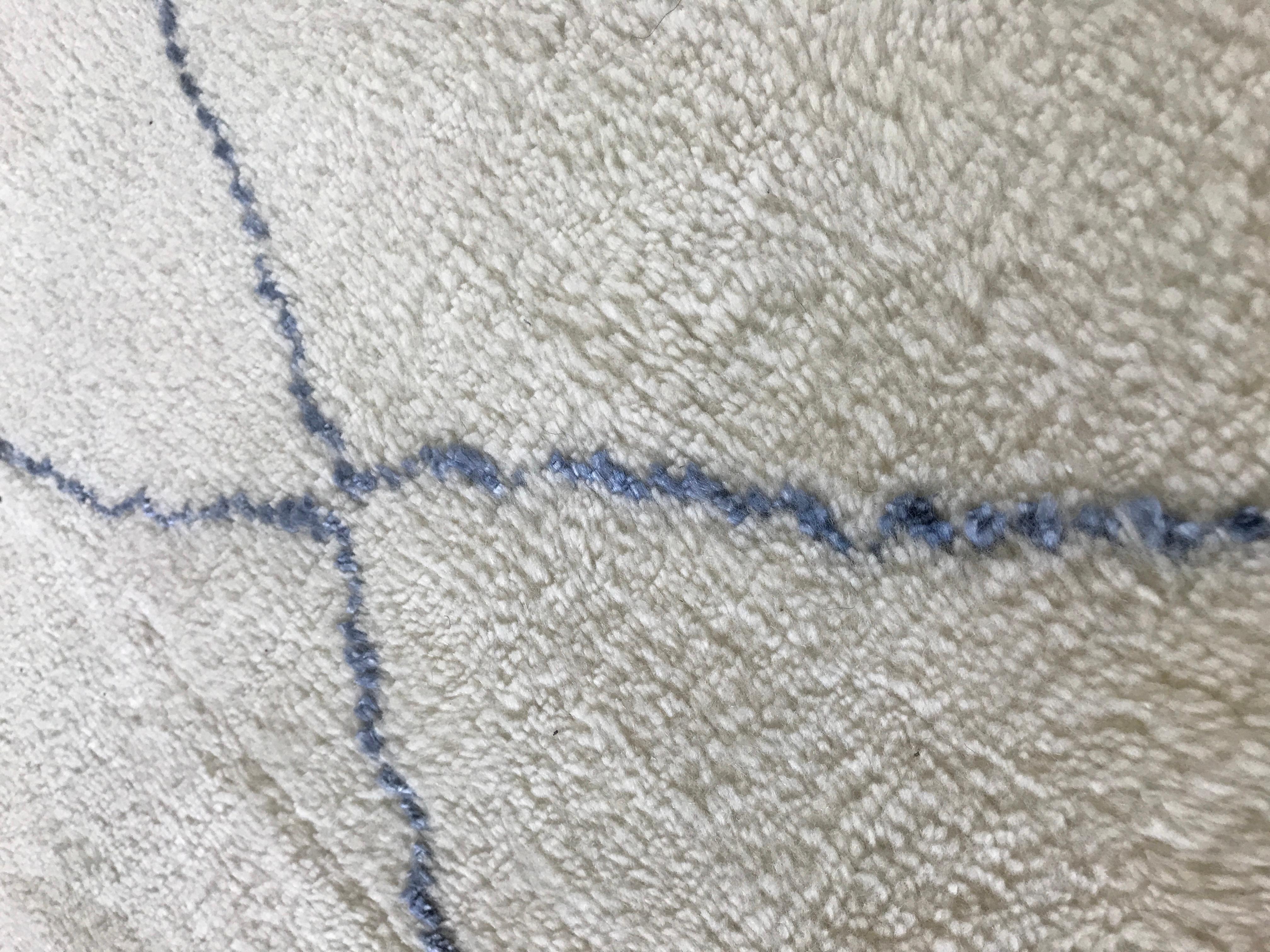 Indian Square Blue and Off White Moroccan Rug For Sale