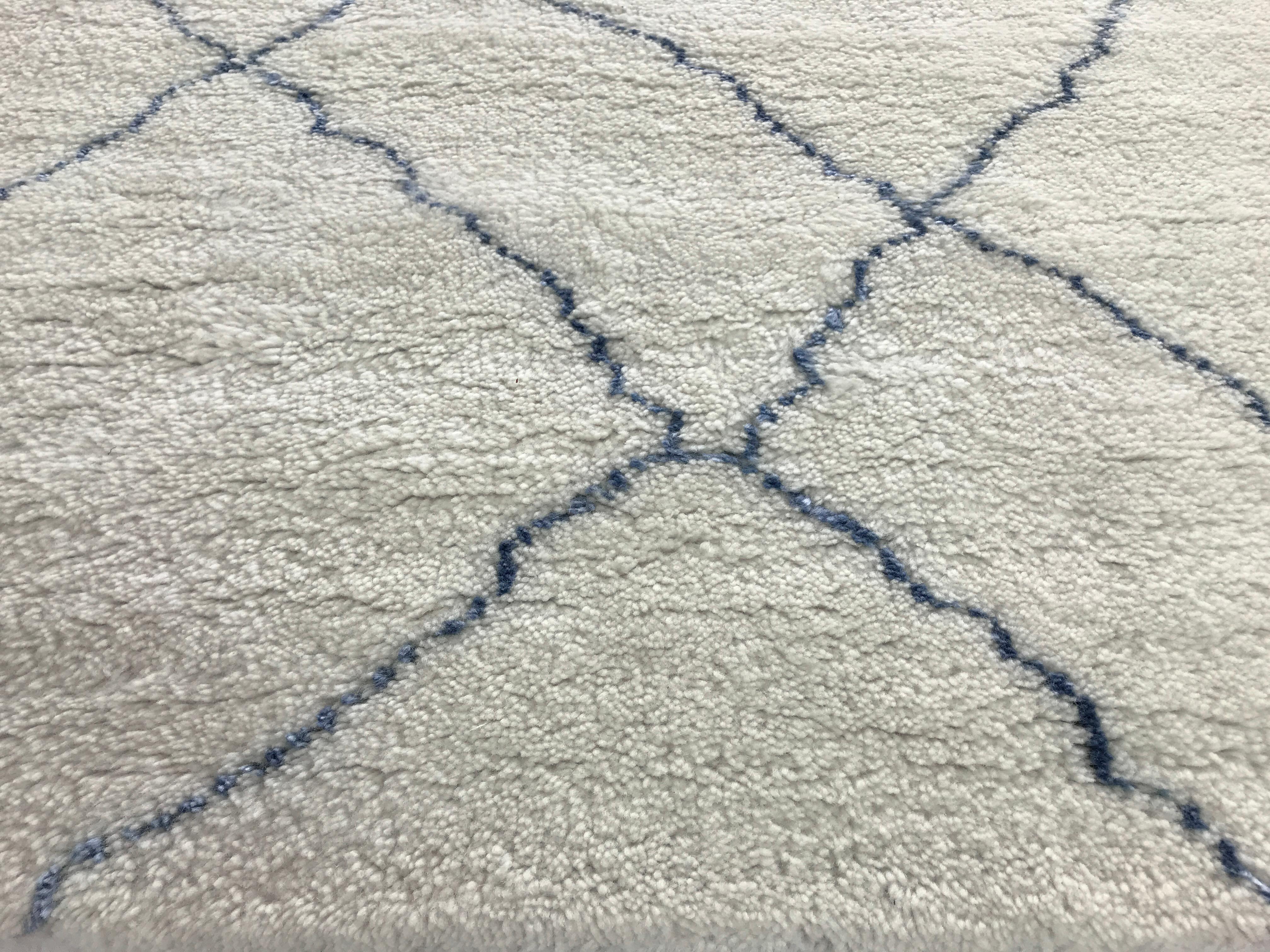 Square Blue and Off White Moroccan Rug In New Condition For Sale In Los Angeles, CA