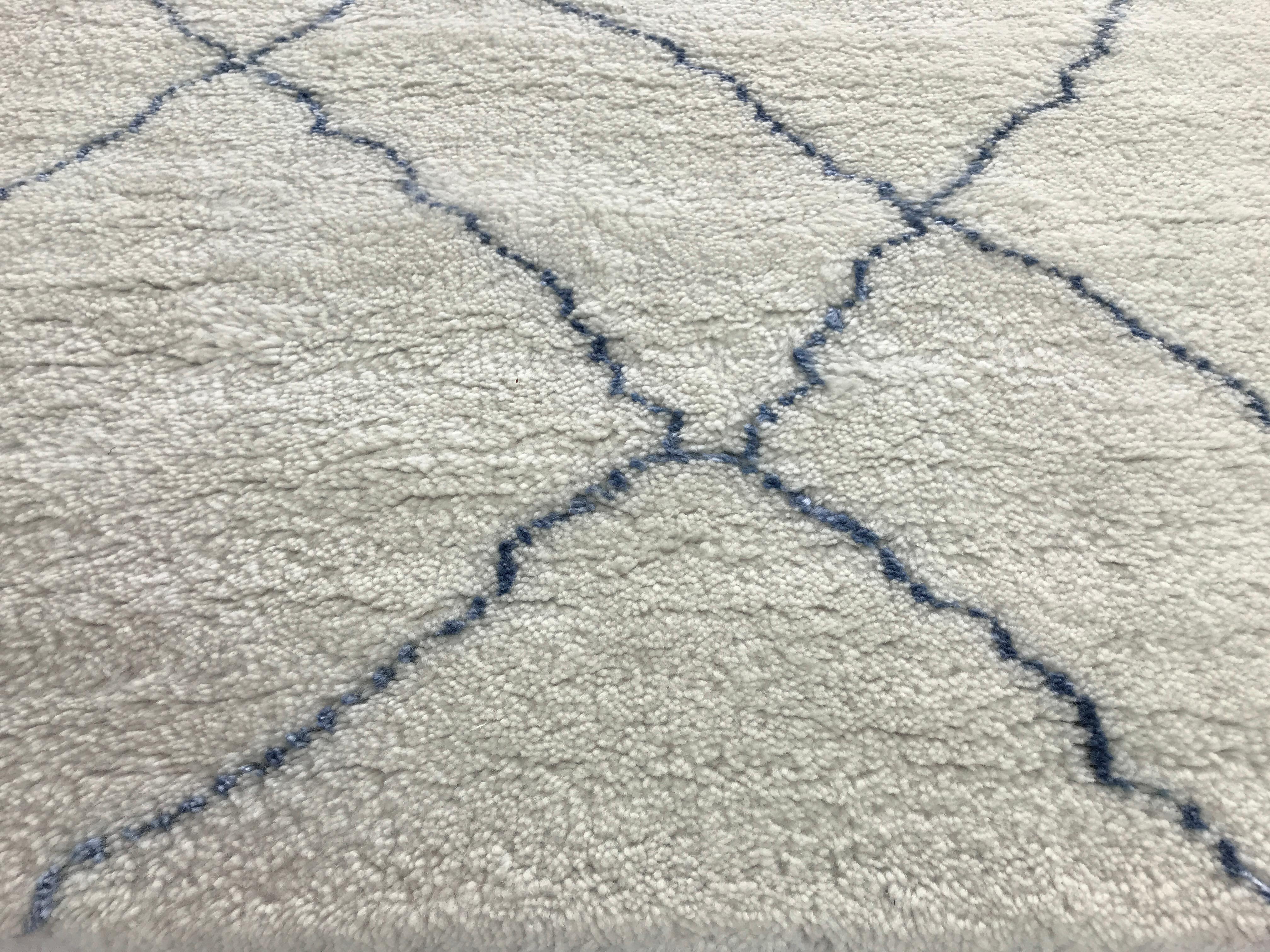 Square Blue and Off White Moroccan Rug For Sale at 1stDibs