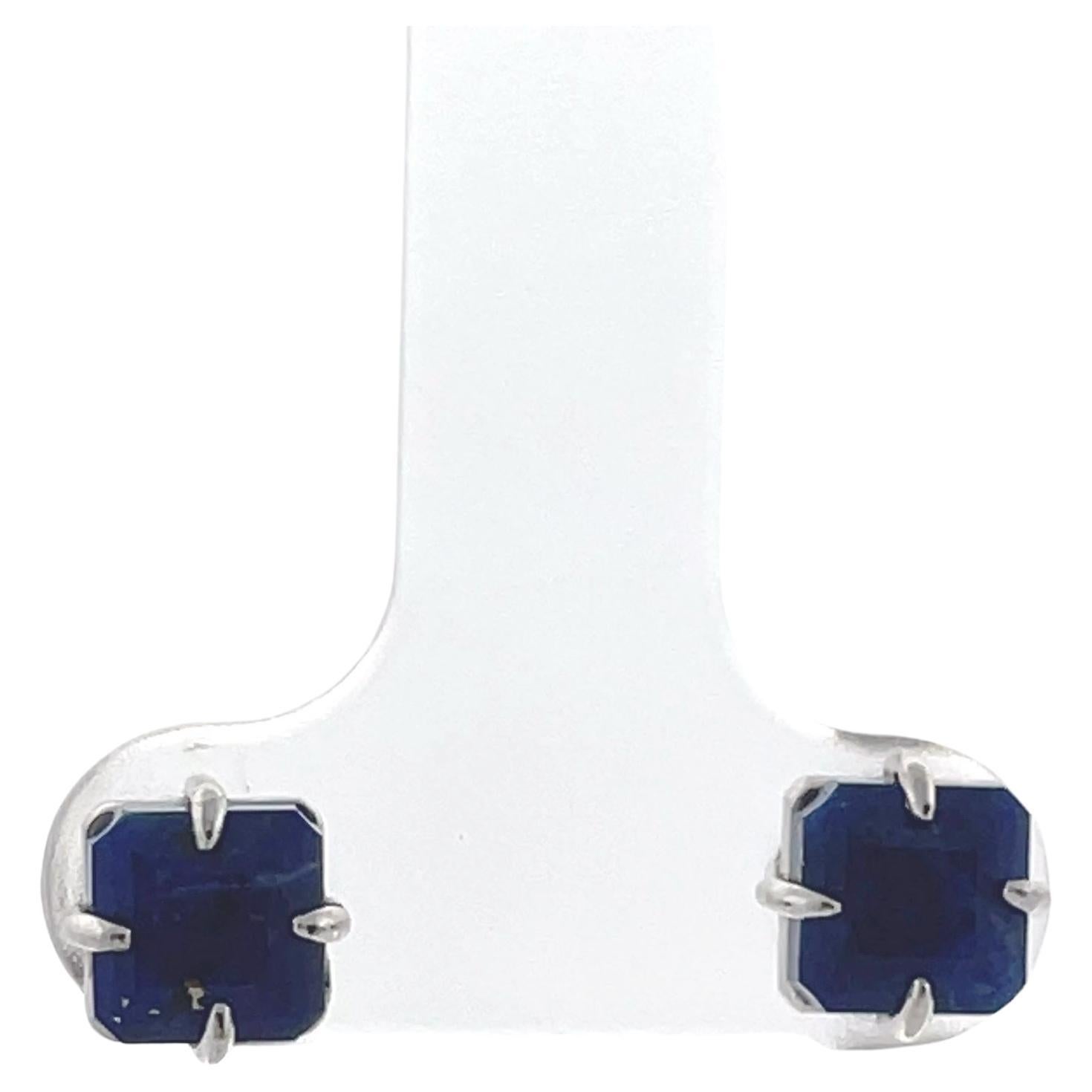 Square Blue Lapis Stud Earrings