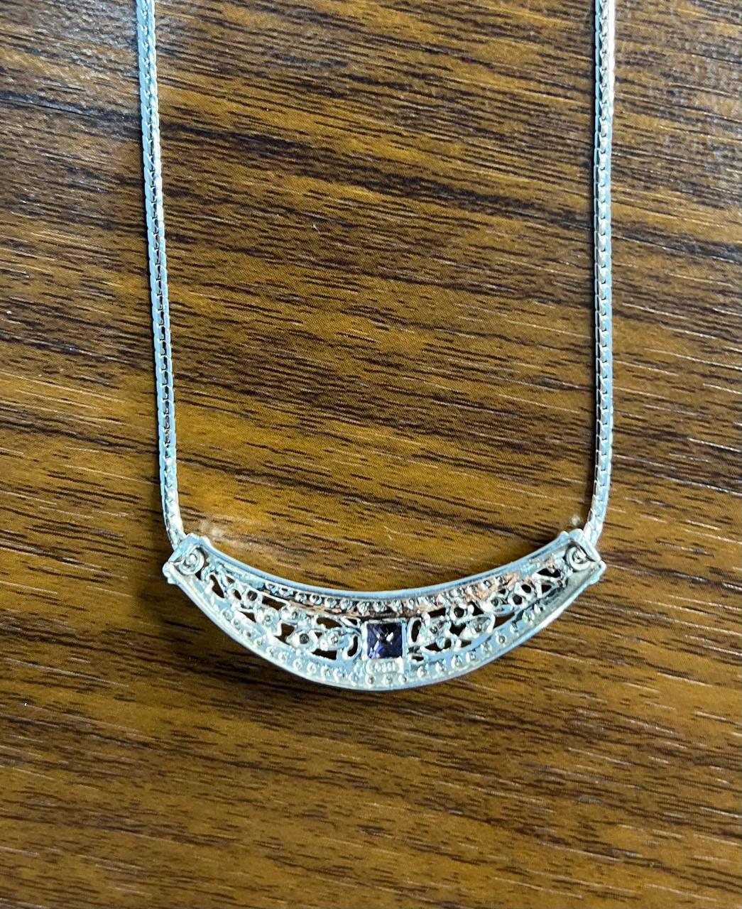 Square Blue Tanzanite White Diamonds Pave 14K White Gold Bib Pendant Necklace For Sale 1