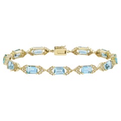 Quadratisches Gliederarmband aus 14 Karat Gelbgold mit blauem Topas und Diamanten im Art-déco-Stil