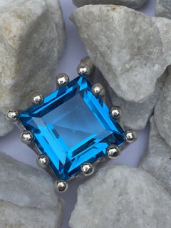 Square Blue Topaz Crown Pendant