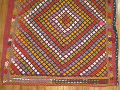 Square Boho Geometric Colorful Jajim Flat-Weave, 20th Century