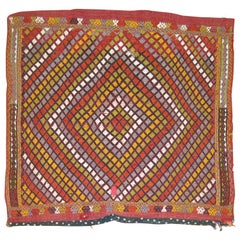 Retro Square Boho Geometric Colorful Jajim Flat-Weave, 20th Century