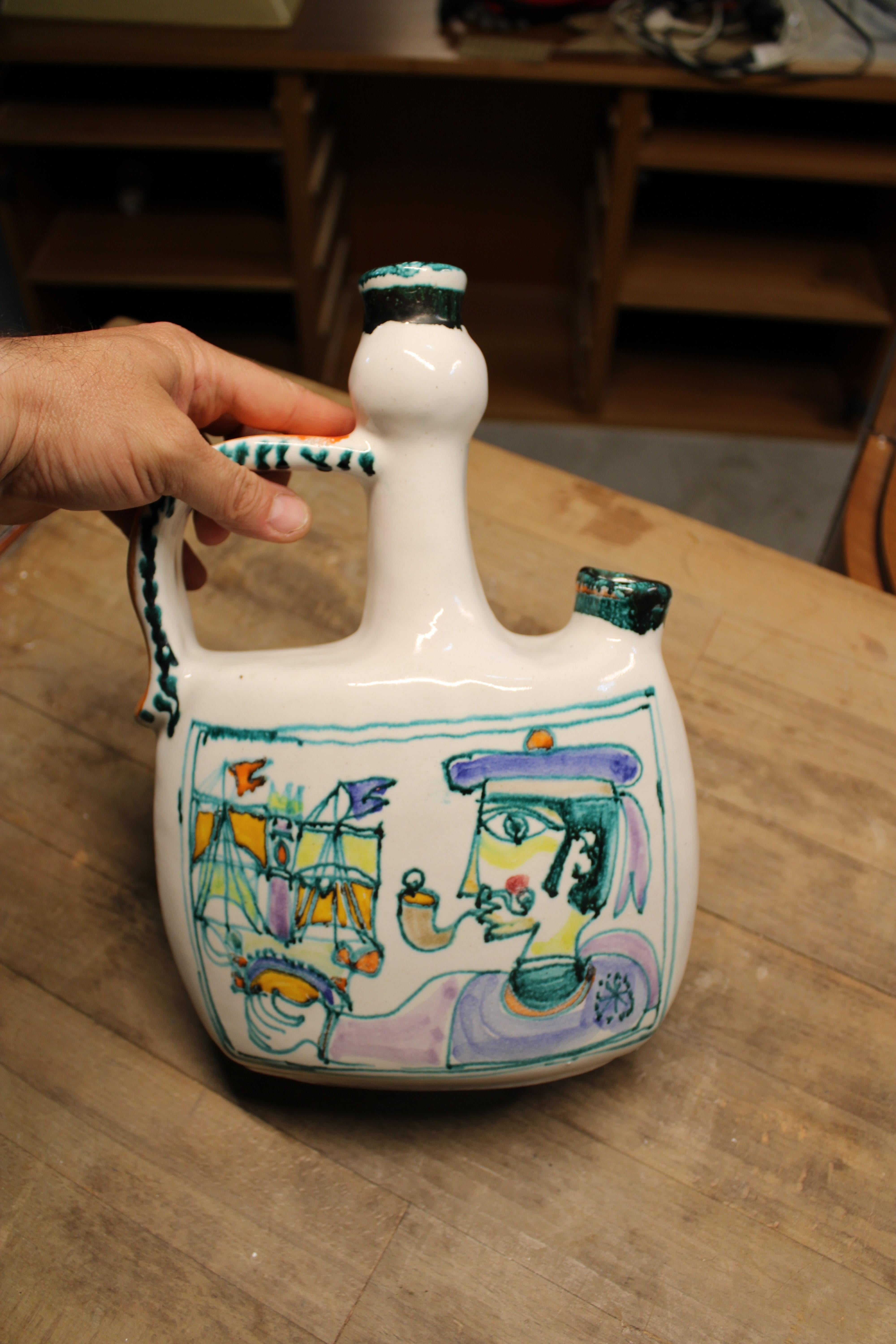 Vase bouteille carré Giovanni De Simone, poterie italienne des années 1970, style Picasso en vente 4