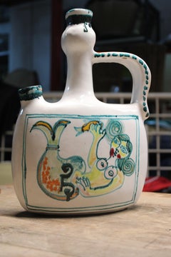 Vase bouteille carré Giovanni De Simone, poterie italienne des années 1970, style Picasso