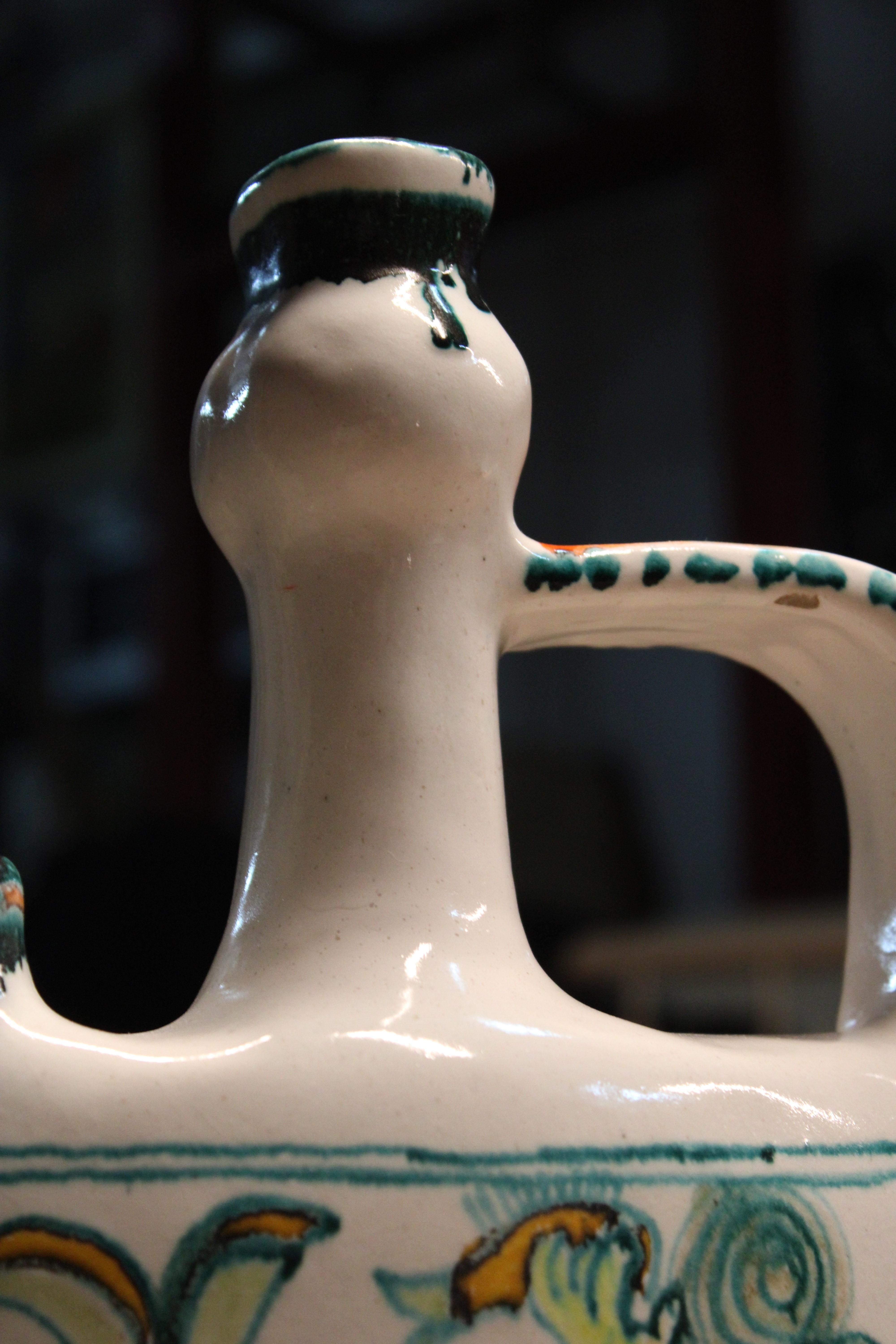 Fin du 20e siècle Vase bouteille carré Giovanni De Simone, poterie italienne des années 1970, style Picasso en vente