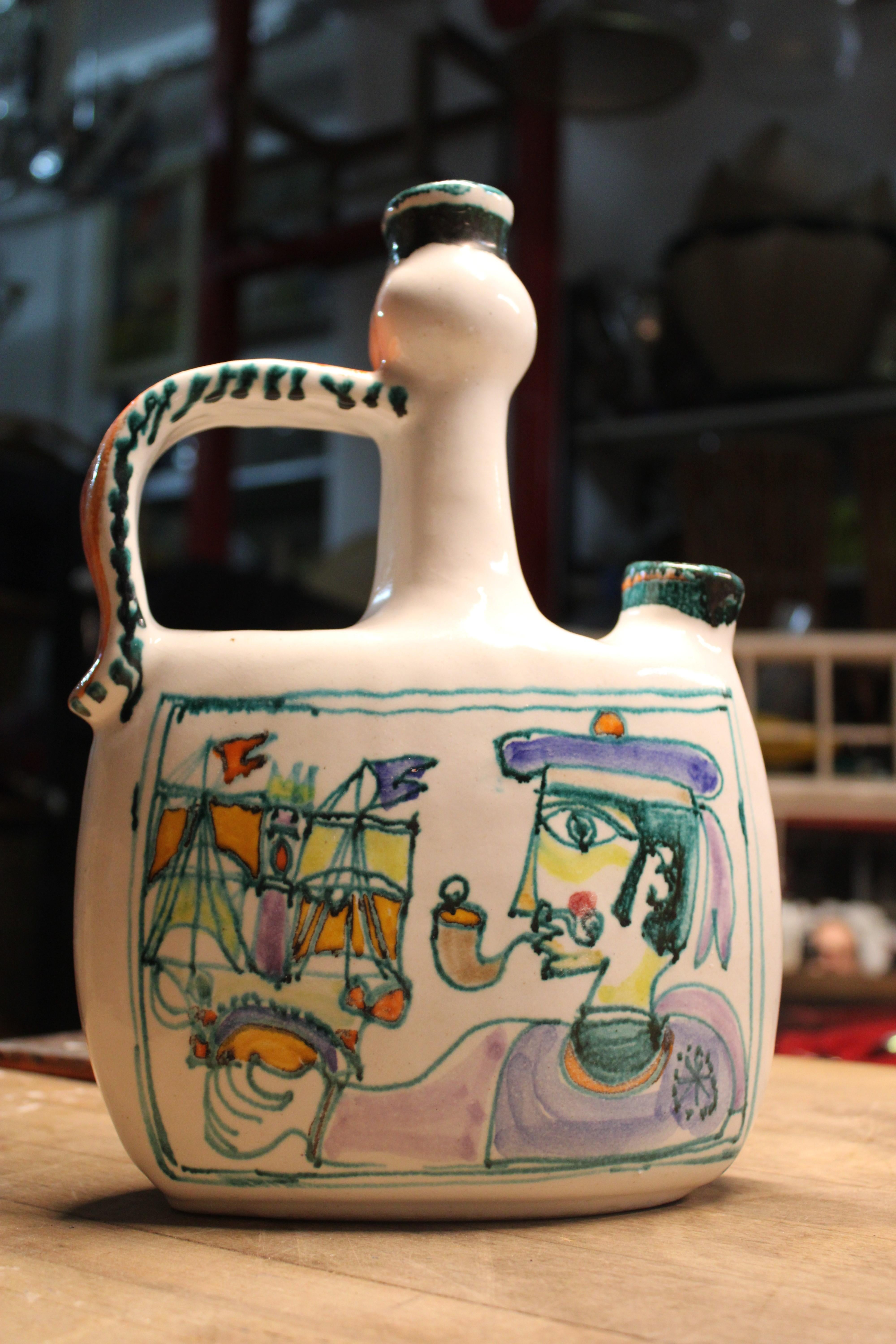 Quadratische Flaschenvase aus italienischer Keramik im Picasso-Stil von Giovanni De Simone, 1970er Jahre im Angebot 2