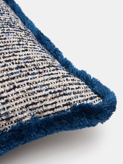 Square BOUCLÉ cushion with blue fringe