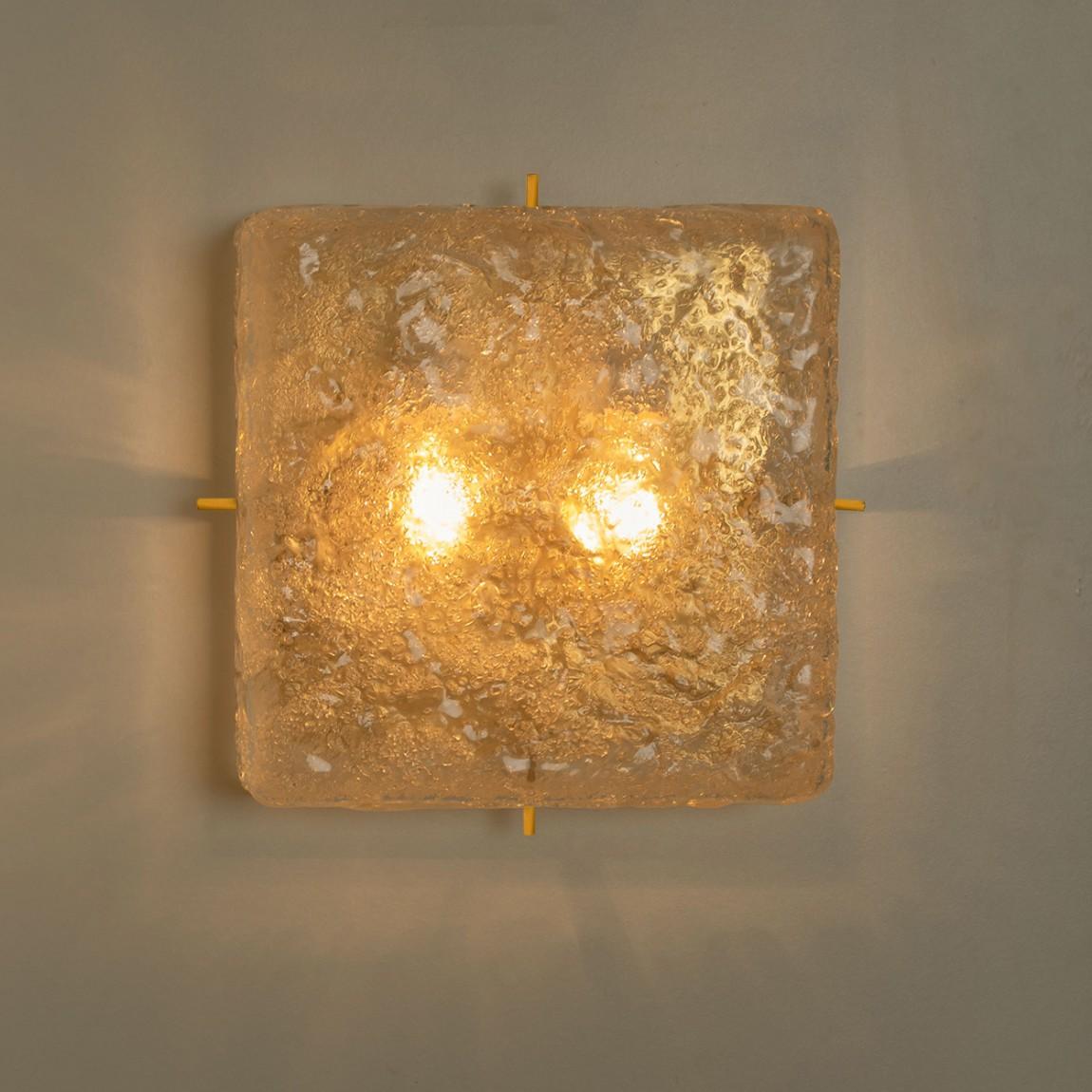 Square Brass and Glass Flush Mount Lights Limburg Glashütte, 1970s For Sale 3