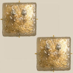 Square Brass and Glass Flush Mount Lights Limburg Glashütte, 1970s