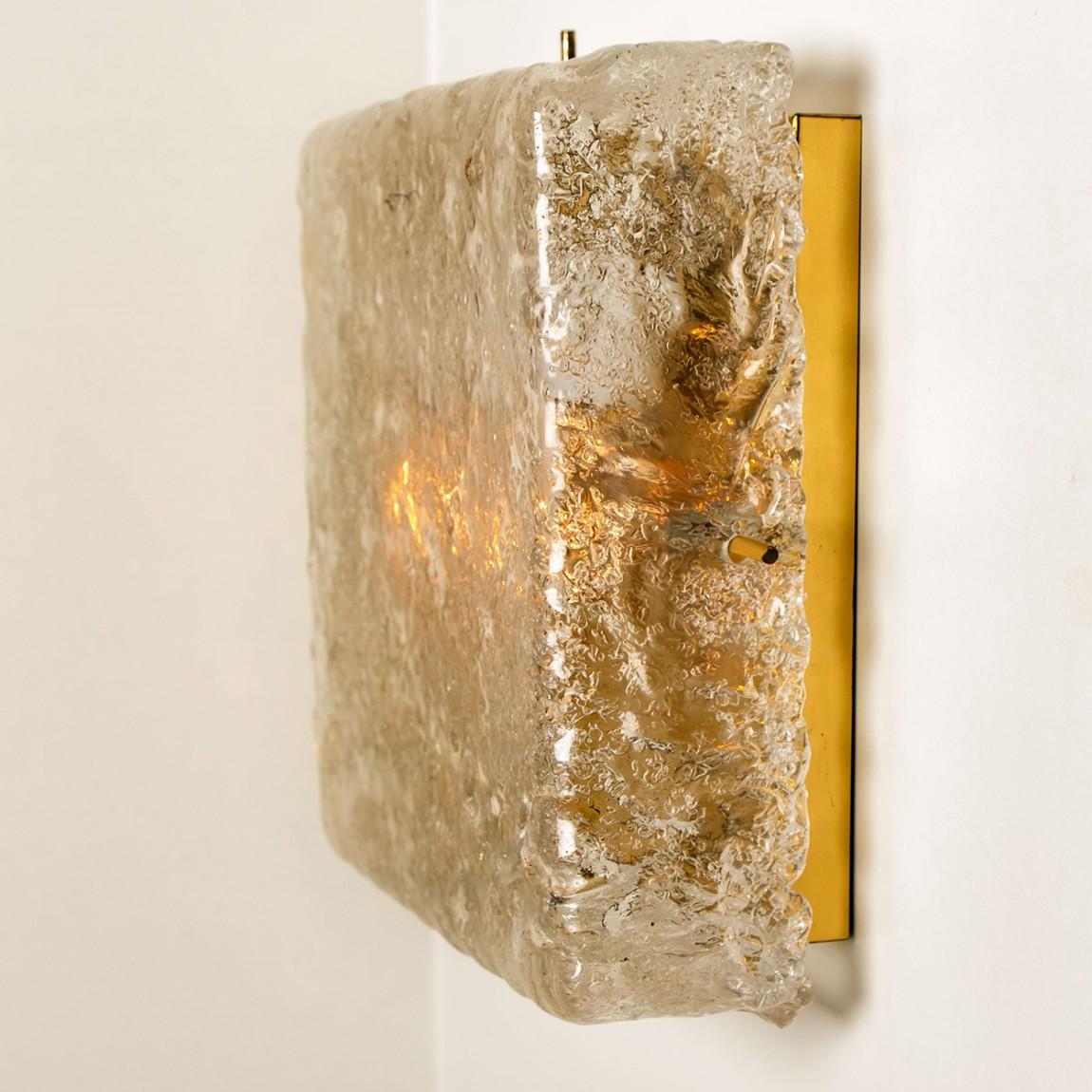 Square Brass and Glass Flush Mount Lights Limburg Glashütte, 1970s For Sale 1