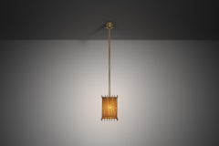 Square Brass and Lace Hanging Lamp, Sweden 1960s
