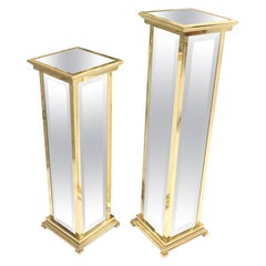 Square Brass and Mirror Panels Pedestals Stands