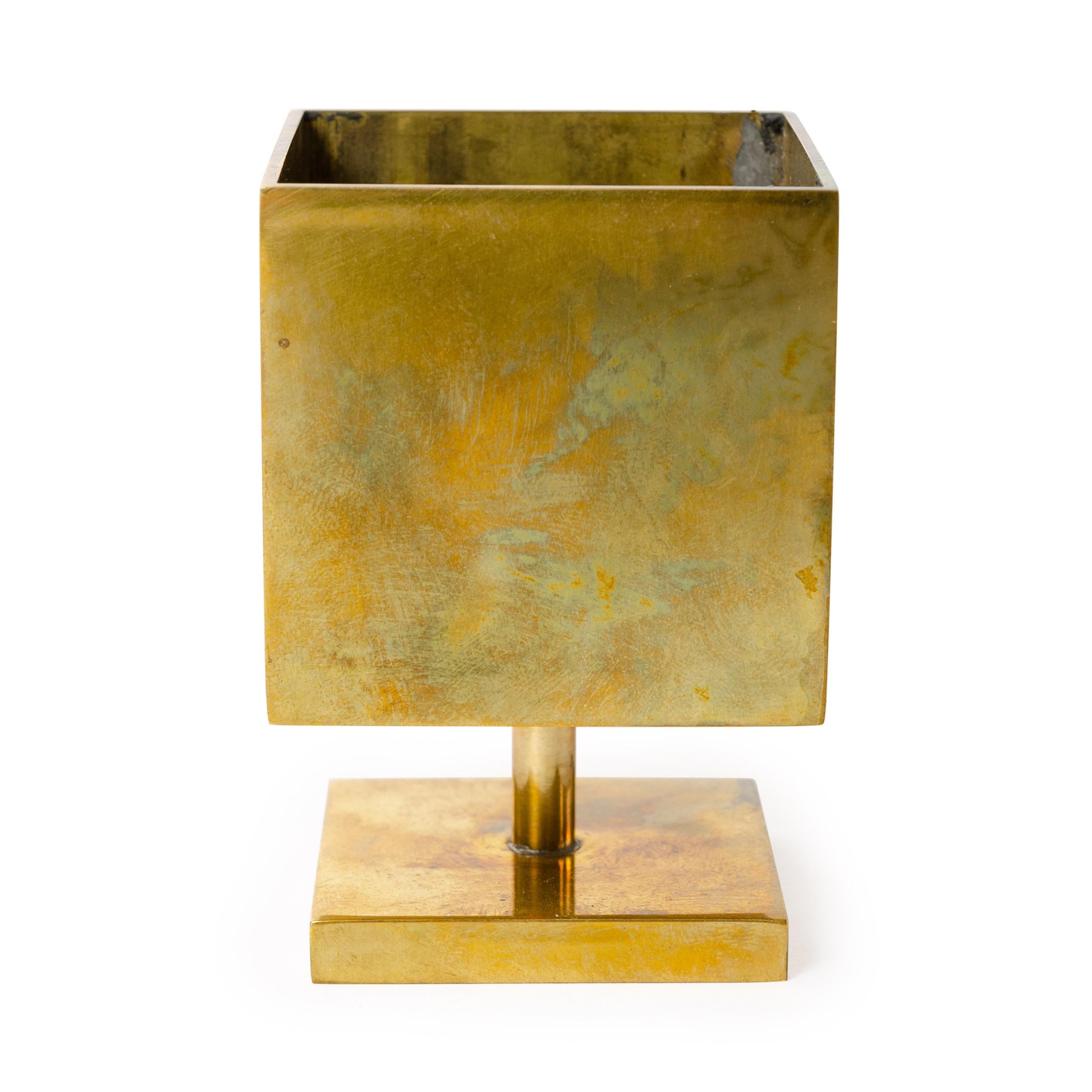 American Square Brass Candleholder For Sale